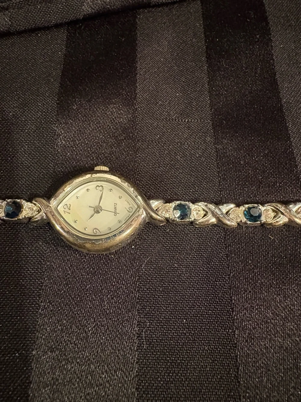 Classic Women's Silver Bracelet Watch with Blue Stones and Crystals